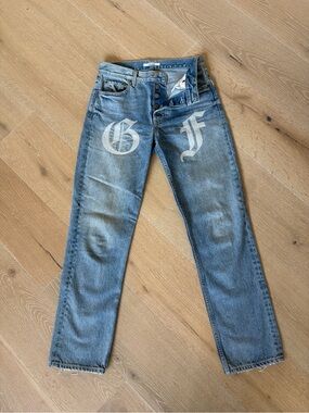 GRLFRND City Rocker Jeans with White Gothic Embroidered GF Print